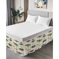 thumbnail image 4 of Boho Teal Yellow Orange Grey Bed Skirt Cal King Size, Middle Century Geometric Wrap Around Bed Skirting with Adjustable Elastic Strap, Dust Ruffled Pleated Bedskirts 18 Inch Drop for Bedroom Beds, 4 of 9