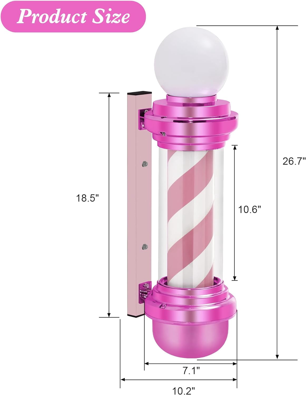 BarberPub Barber Pole with LED, Salon Spa Stripes Rotating Lamp, Barbershop Open Sign L018