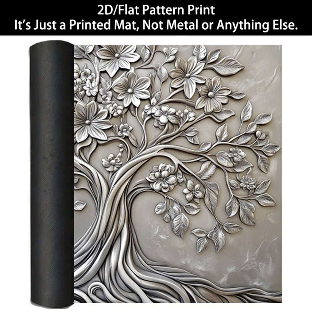 1 2D/flat stove cover protection pad, silver embossed wind flower branch leaf tree pattern design, 28.3x20.5 inches (72×52cm), easy to clean, perfectly suitable for any kitchen, washing machine, drye