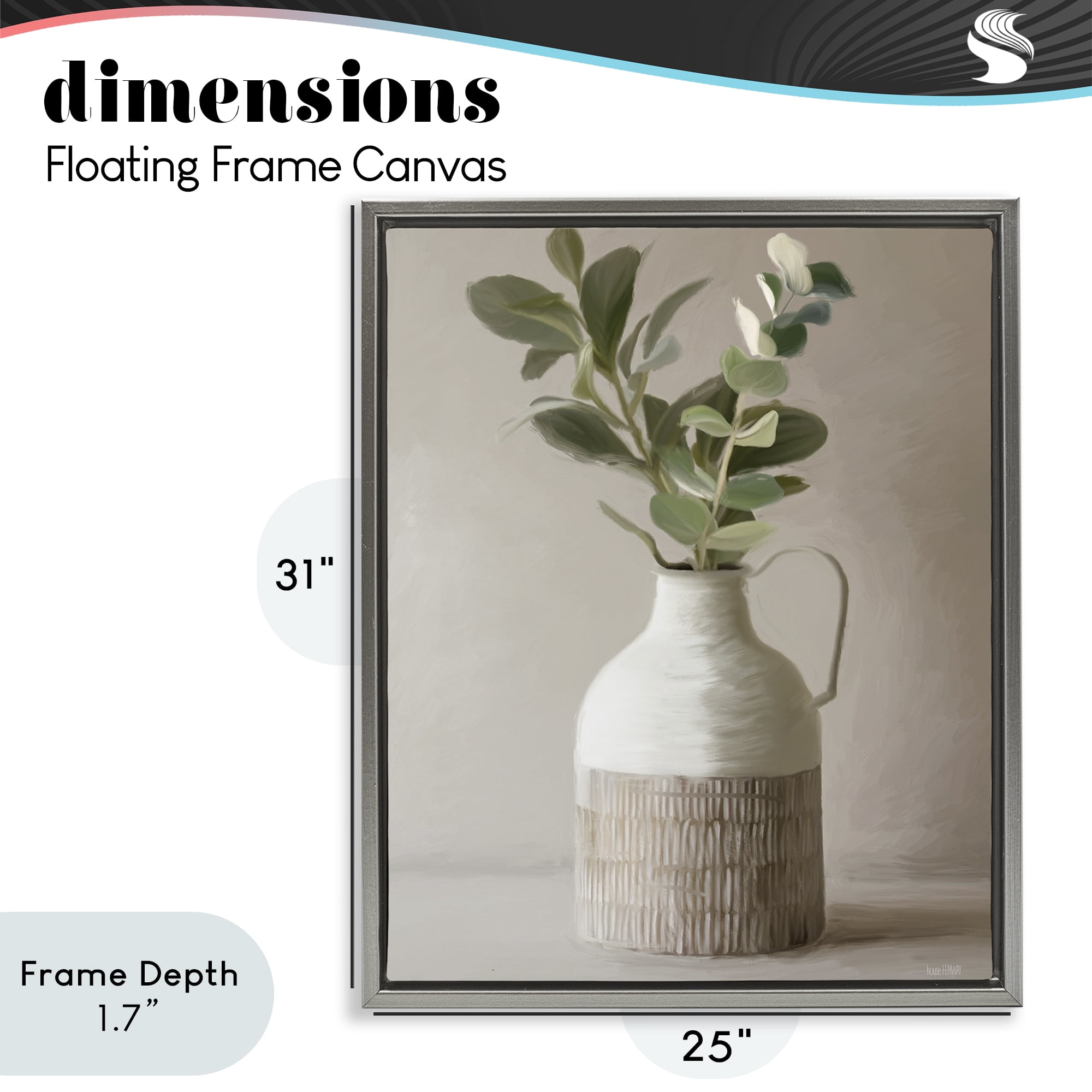 Stupell Industries Eucalyptus In Vase Gray Framed Floater Canvas Wall Art, design by House Fenway