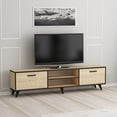 thumbnail image 2 of Contemporary Natural Wooden Oak and Black TV Stand for TVs up to 80 inch with Storage Units and 2 Shelves, 2 of 5