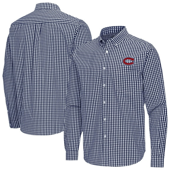 Men's Antigua Navy Montreal Canadiens Ellis Tri-Blend Long Sleeve Button-Down Shirt