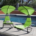 thumbnail image 2 of 2X Rocking Hanging Lounge Chair - Curved Chaise Rocking Lounge Chair Swing For Backyard Patio w/ Built-in Pillow Removable Canopy with stand {Green}, 2 of 8