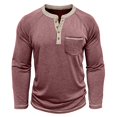 thumbnail image 4 of Men's Long Sleeve Henley Shirts Thermal Fall Casual Work Button T-Shirt with Pocket Deep Red 3XL, 4 of 5