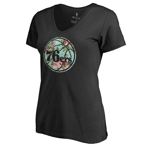 Women's Black Philadelphia 76ers Lovely V-Neck T-Shirt