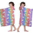 thumbnail image 4 of Colorful Stripe Unicorn Pattern Hooded Bath Towel，50"x30" for Ages 3 To 12 Kids, Quick Dry Lightweight Soft Microfiber Hood Beach Towel Cover Up for Kids, 4 of 7