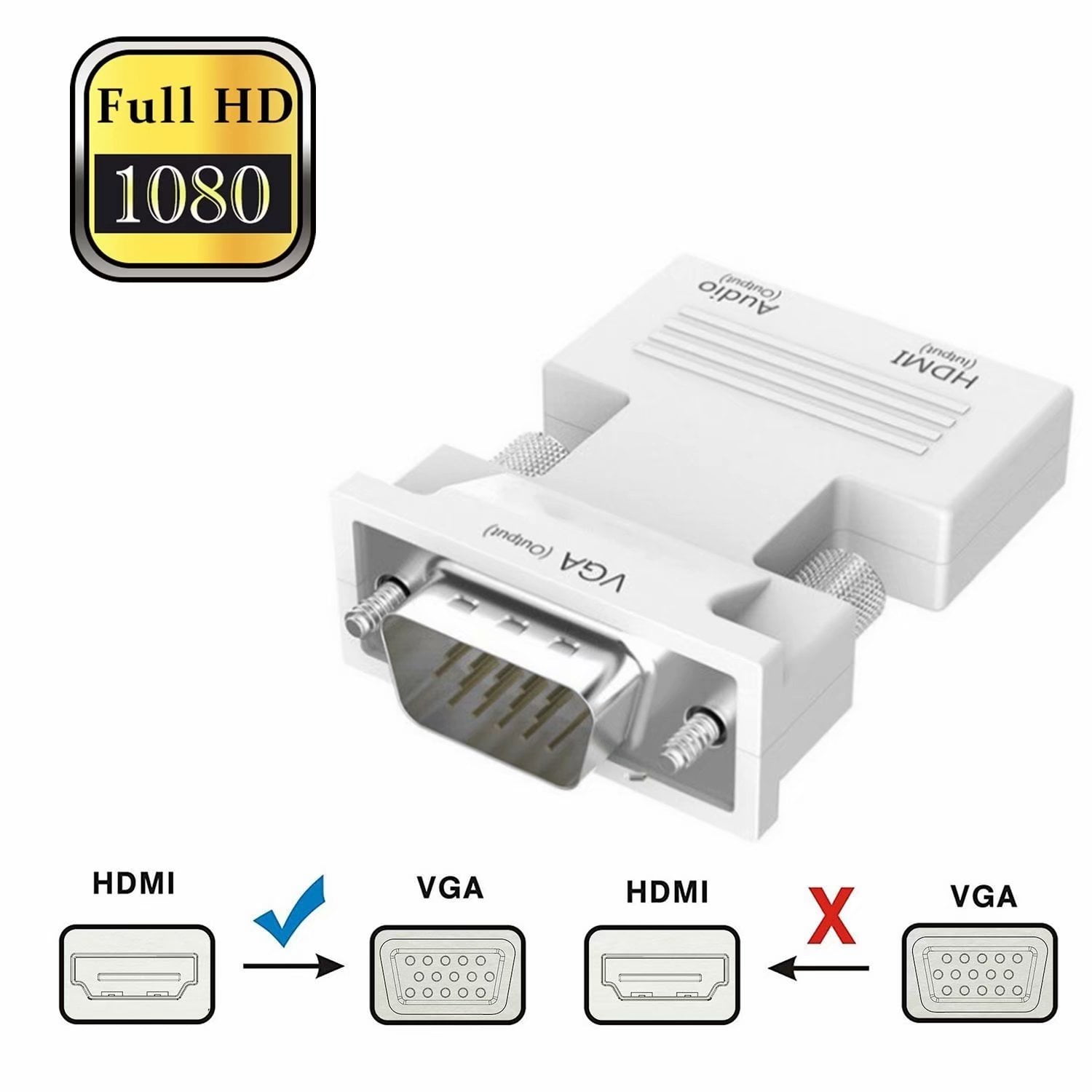 VA-HDMI-VGA, HDMI to VGA Adapter Converter with Audio, Male/Female Dongle -  Black Box