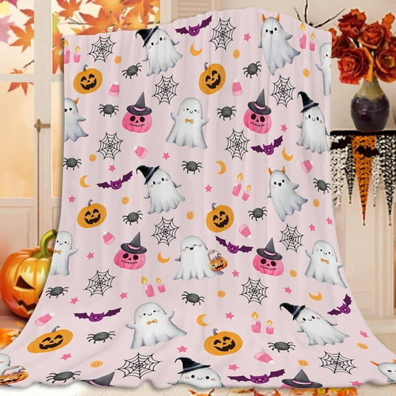 Halloween Ghost Throw Blanket,Funny Ghost Spooky Fleece Blanket,Super Soft Cozy Lightweight Halloween Pumpkin Decor Blanket for Couch Bed Sofa Dorm Home Decorations 50" x 60"