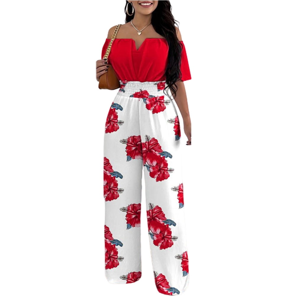 FJUCHAI Women's Casual Jumpsuits Loose Overalls Short Sleeve One Piece Wide Leg Long Pant Rompers With Pockets S-XL