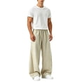 thumbnail image 6 of CLOISE Wide Leg Pants for Men with Pockets Big and Tall Breathable Mid Waist Long Pants Elastic Waist Solid Baggy Vacation Outfits Beige 3XL, 6 of 7