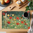thumbnail image 2 of Placemat Set of 4 Red Yellow Flowers Placemats for Dining Table Oil Painting Washable Table Mats for Kitchen and Party Decor Indoor & Outdoor Use, 2 of 8