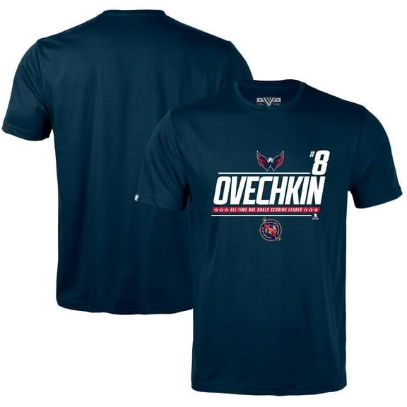Men's Levelwear Alexander Ovechkin Navy Washington Capitals NHL All-Time Leading Goal Scorer Milestone Name & Number