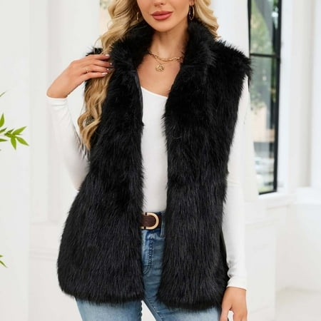 Tawop Women s Jackets for Winter Outwear Sleeveless Winter Faux Fur Women s Jackets to Wear