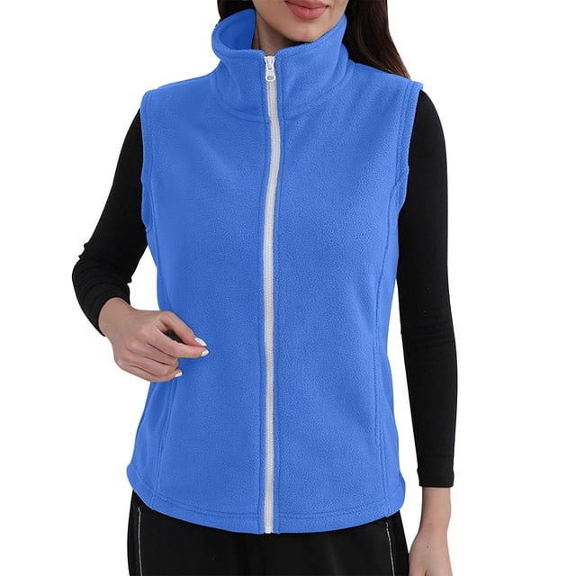 Lovzfmll Women's Sleeveless Jacket, Solid Color Double-Sided Velvet Hooded Zipper Blue, XL