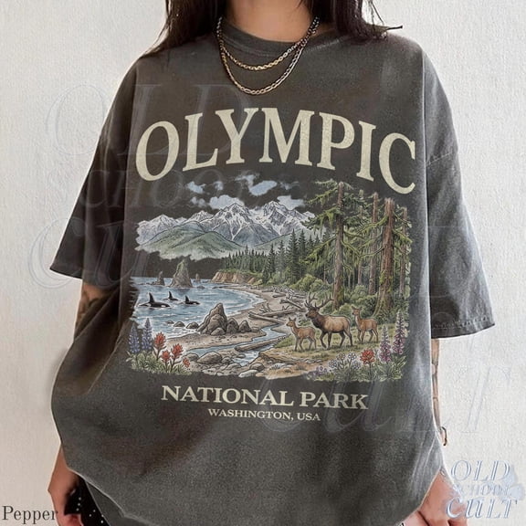 Olympic National Park Vintage 90s Graphic T-Shirt, Retro Washington Coast Forest USA Wildlife Tee, Unisex Cotton T-Shirt, Sizes S-3XL