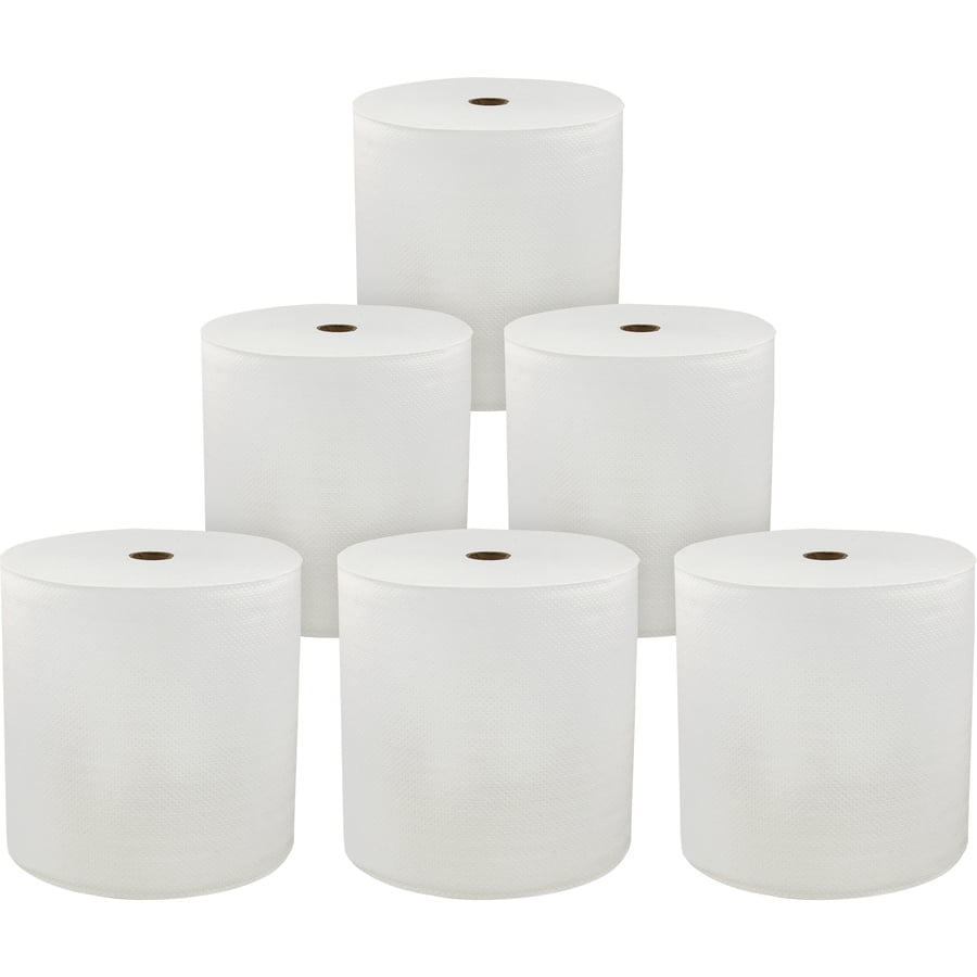 Genuine Joe Solutions 850' Roll Hard Wound Paper Towels - 1 Ply - 7" X 850 Ft - White - Virgin Fiber - Soft, Embossed, Absorbent, Eco-friendly, Strong - 6 / Carton