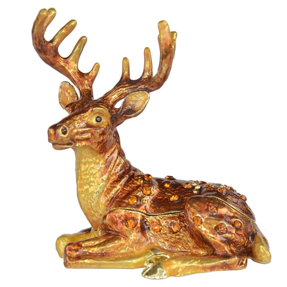 Deer Trinket Box Jewelry Container Animal Sculpture Ornament Christmas Gift Metal Collectibles