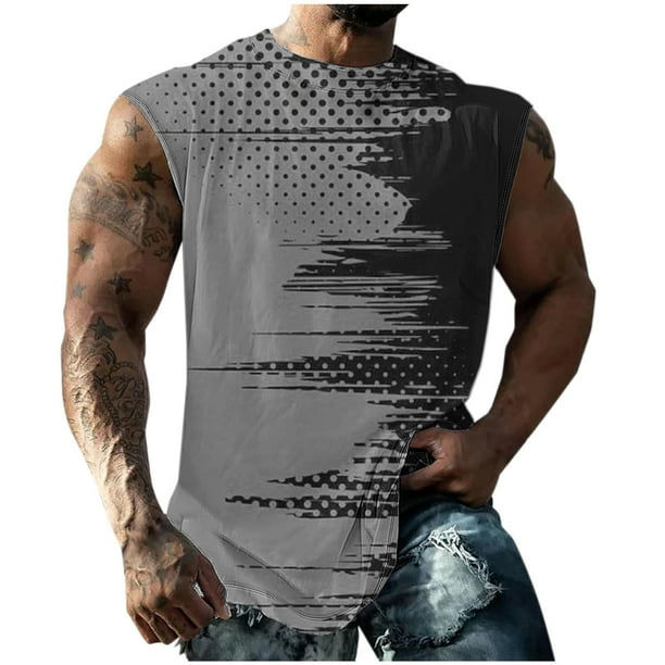 Hombres Moda Casual Impresión Suéter Cuello Redondo Deportes sin Mangas Tanque