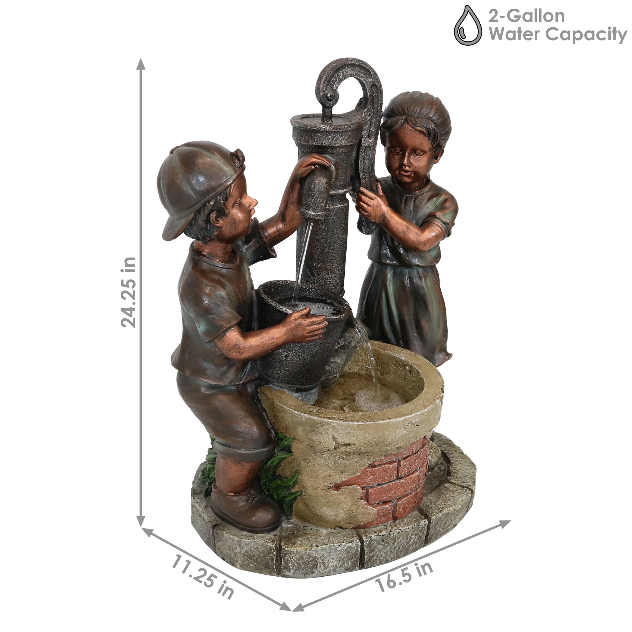 Sunnydaze Jack and Jill at Farmhouse Pump Polyresin Outdoor Water Fountain