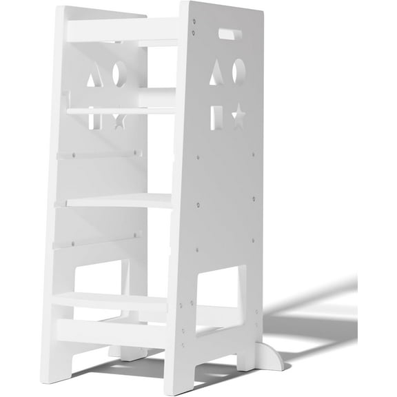 Toddler Kitchen Stool Helper, Kitchen Step Stool for Kids with Safe Rail, Baby Adjustable Learning Standing Tower for Kitchen Counter & Bathroom Sink(White)