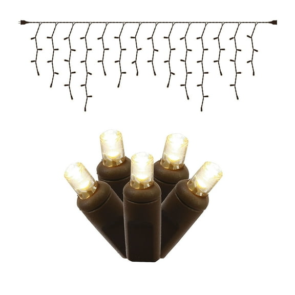 Vickerman 70 Warm White LED Icicle Light on Brown Wire, 9' Christmas Light Strand.