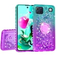 thumbnail image 2 of SOGA Rhinestone Liquid Quicksand Cover Cute Girl Phone Case Compatible for LG K92 5G Case, with Embedded Ring for Magnetic Car Mounts and Lanyard - Pink / Purple, 2 of 5