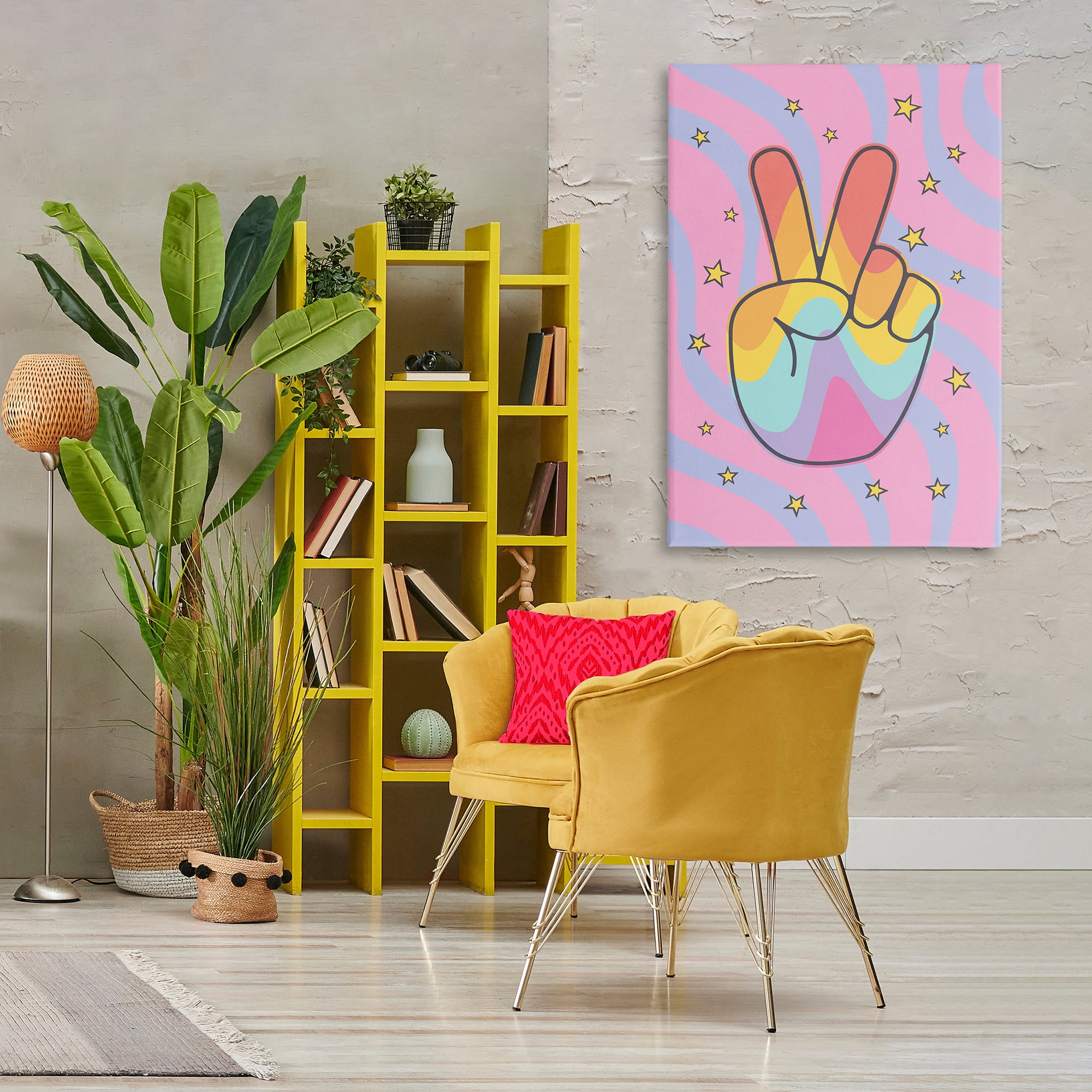 Stupell Industries Groovy Peace with Patterns Abstract Painting Wrapped Canvas Art Print Wall Art, 30 x 45