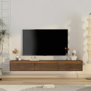 Aukfa Floating TV Stand for TVs up to 65" 70",Wall Mounted TV Shelf High Gloss TV Cabinet,Brown