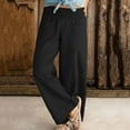 thumbnail image 2 of Women Wide Leg Pants Elastic Waisted Casual Linen Pants with Pockets Loose, 2 of 7