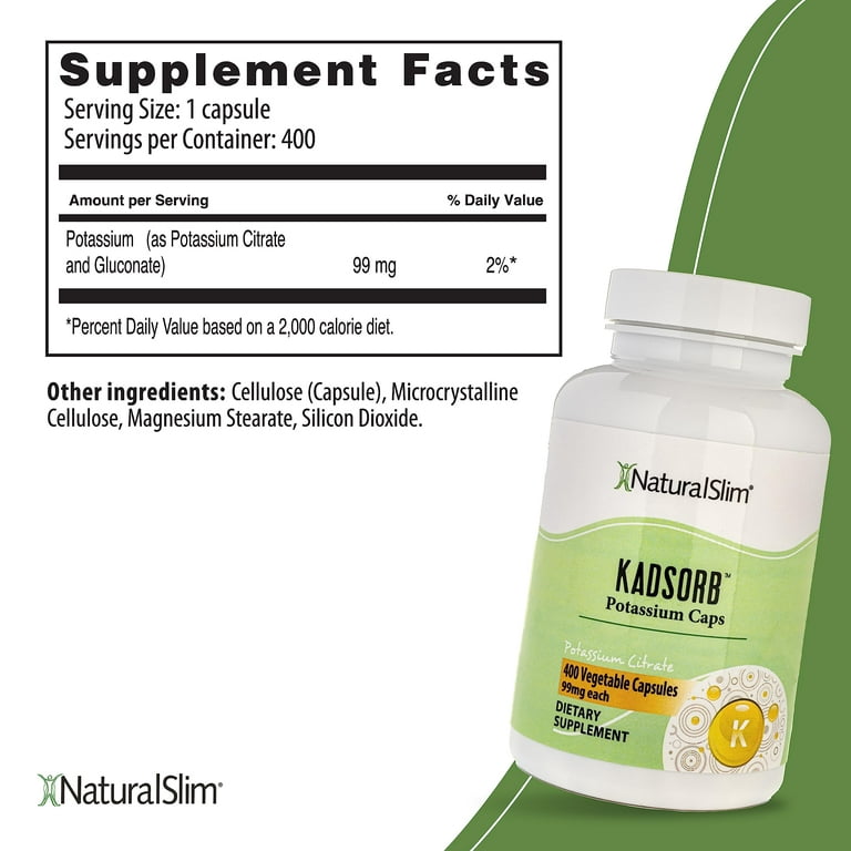 NaturalSlim Kadsorb® Potassium Citrate Capsules - Supports Electrolyte  Balance & Normal pH 400 Ct 