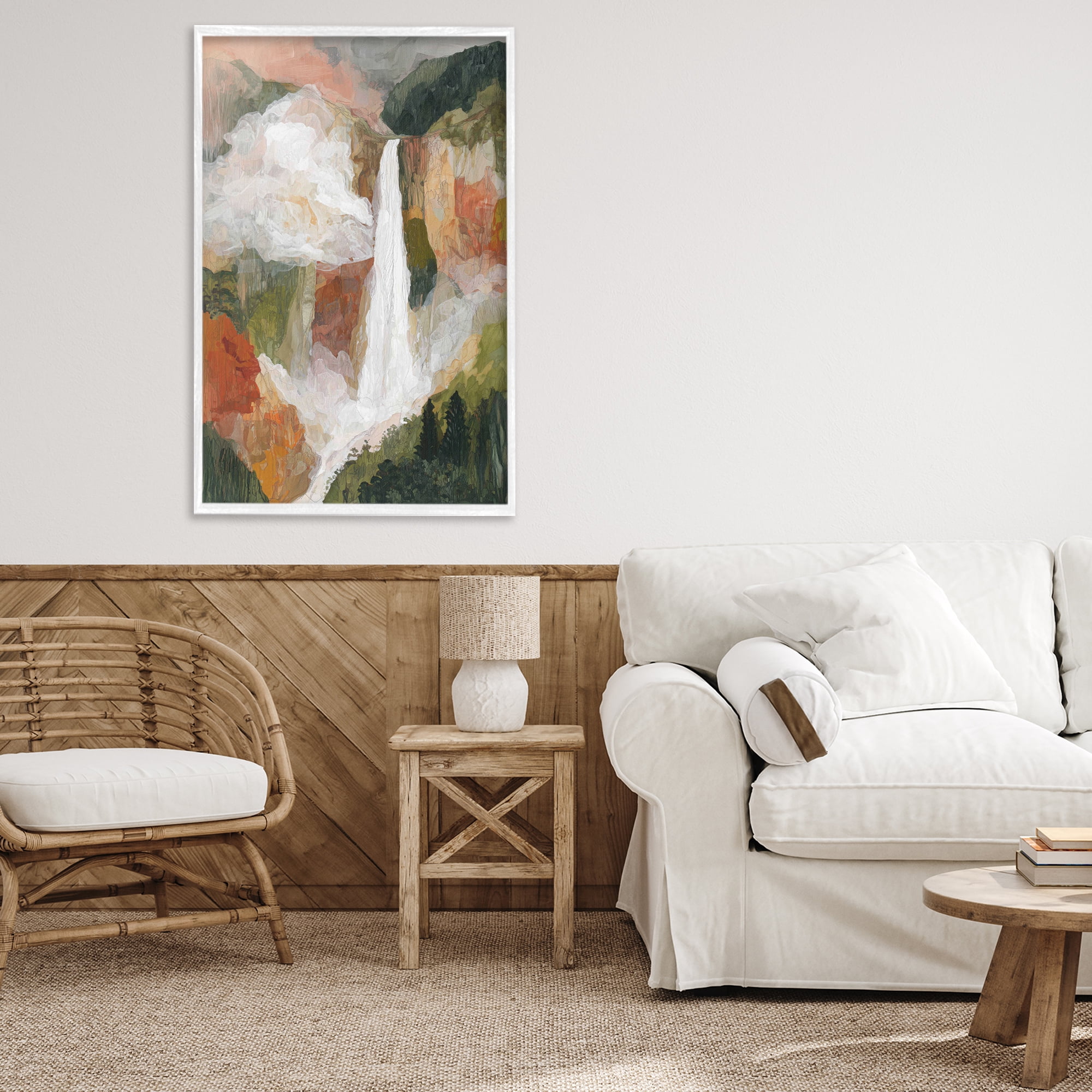 Stupell Industries Mountain Waterfall Landscape White Framed Giclee Art, design by Chromatic Storm Studio