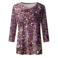 thumbnail image 4 of PMVFHDE Womens Tops Quarter Sleeve Crewneck Loose Fit Sequin Casual Print T-Shirt, 4 of 5