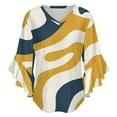 thumbnail image 5 of Abstract Wavy Yellow Blue Art Women's V-Neck Blouse With 3/4 Ruffled Bell Sleeves Casual Top Ladies Blouses, 5 of 7