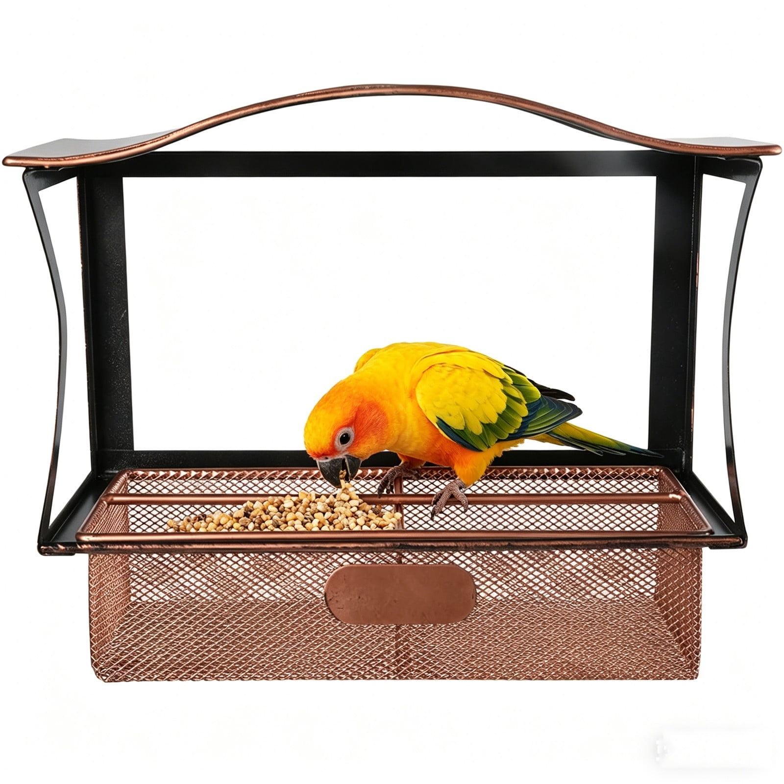 Window Metal Bird Feeder, Suction Cup Outdoor Feeding Tray, Rust Proof Iron Bird House with Ladder for Garden Yard Patio, 8.85x7.00in
