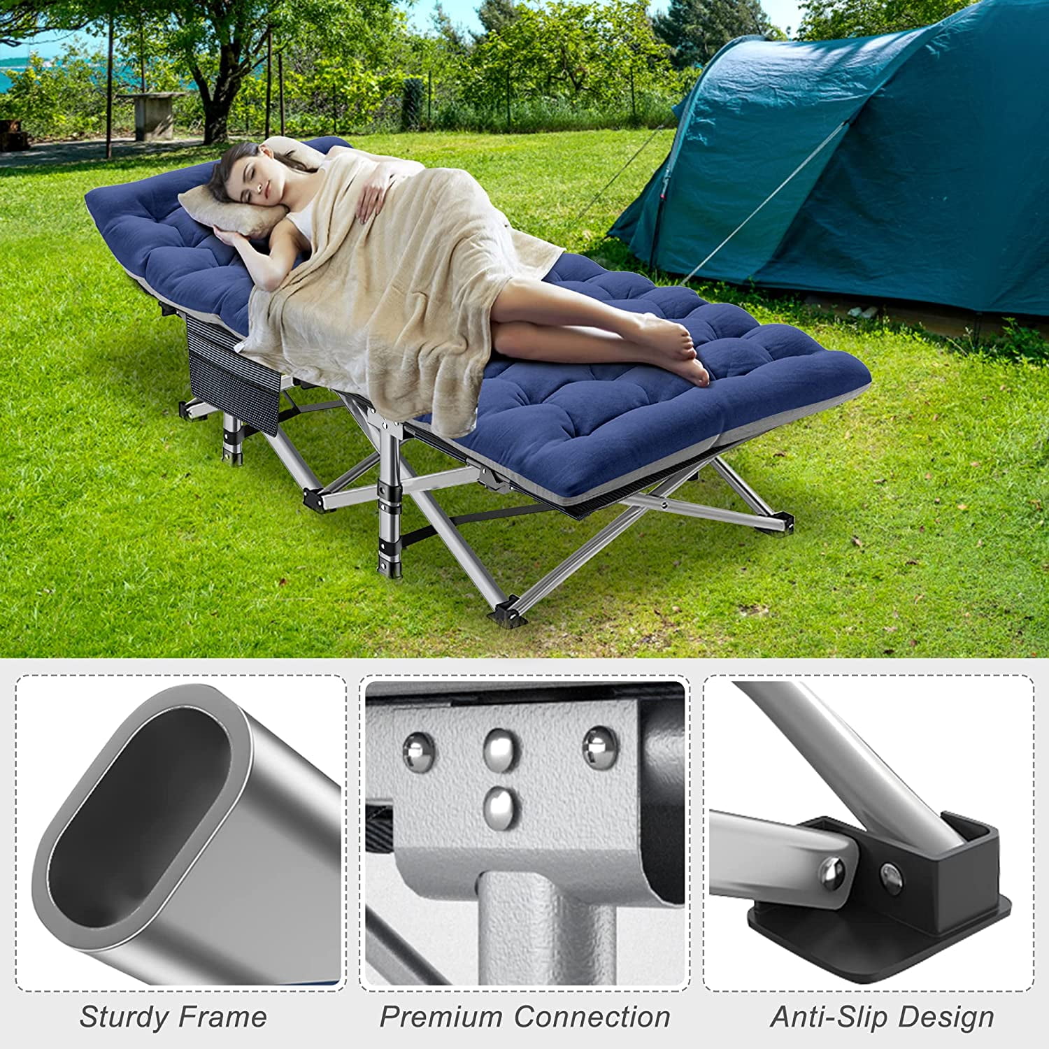 SLSY Folding Camping Cots with Reversible Mattress for Adults & Kids