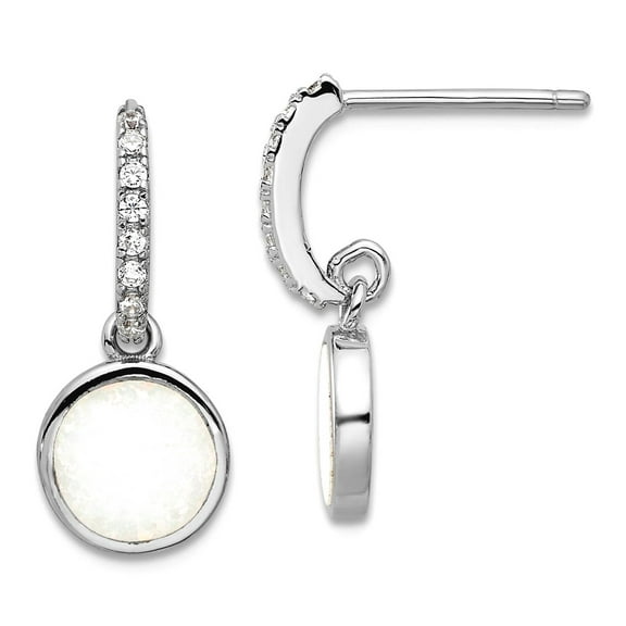 925 Sterling Silver Rhodium Plated Cubic Zirconia and Simulated Opal Dangle Post Earrings 19.6x8.4mm Wide Dangle Earring