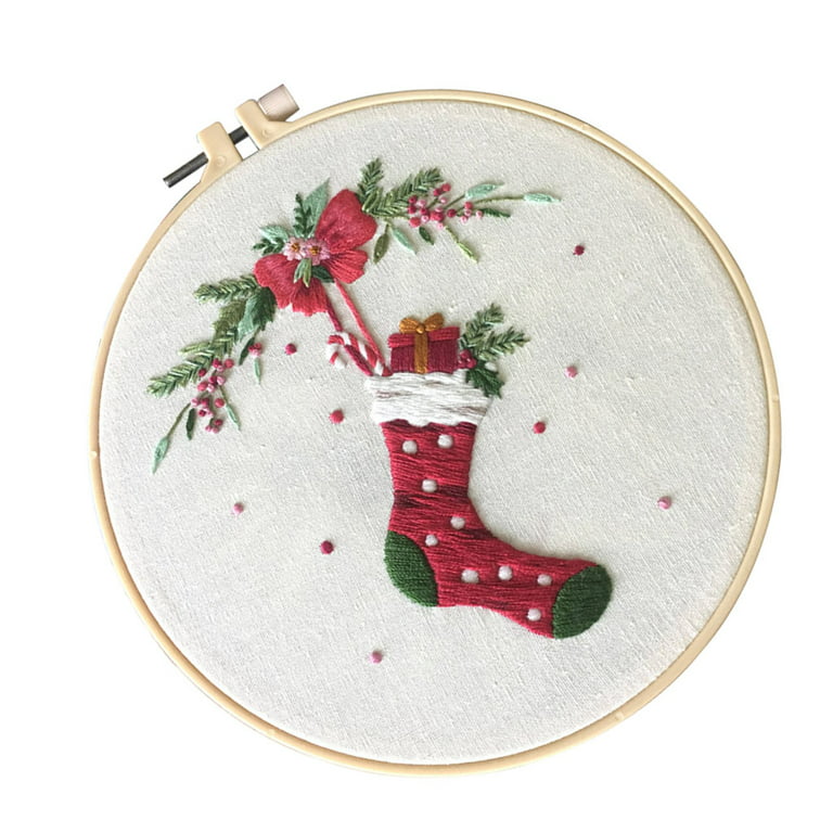 Christmas Embroidery Starter Kit Handwork Needlework Beginner Cross Stitch Kit Winter Christmas Gift DIY Threads Set, Size: 1 Set