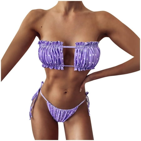 

REORIAFEE Bathing Suits for Women Floral Swimsuits Athletic Swimwear Hollow Out Bikini Ruched Monokini Summer Bikini Women s 2023 Summer Spring s New Arrivals Trendy Stuff Gifts for Mom Purple S