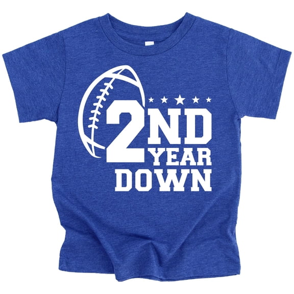 2nd Year Down Football Sports Themed Birthday Shirt for Toddler Boys Second Birthday Outfit Vintage Royal Shirt 3T