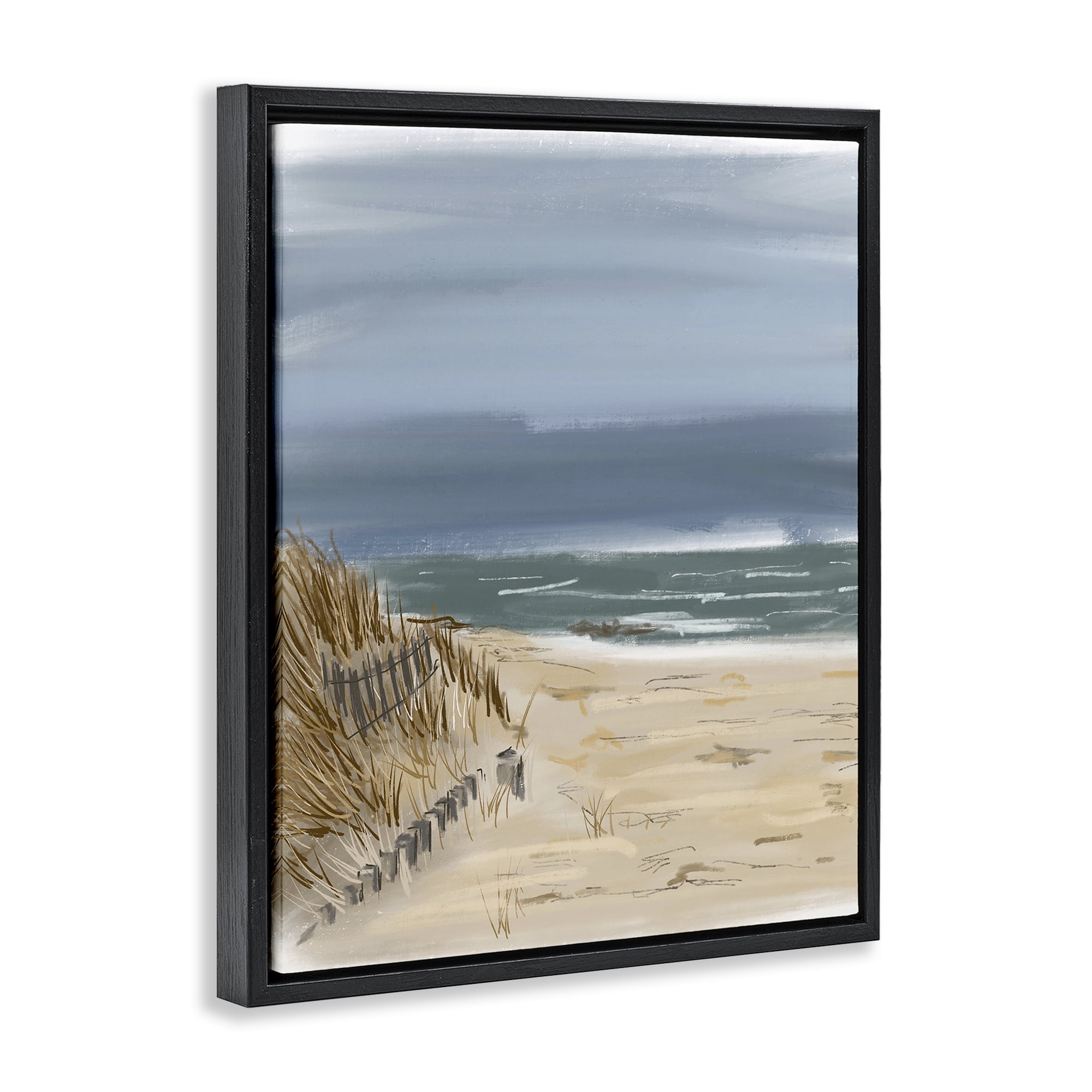Stupell Industries Serene Beach Fence Landscape Painting Black Floater Framed Canvas Art Print Wall Art, 17 x 21