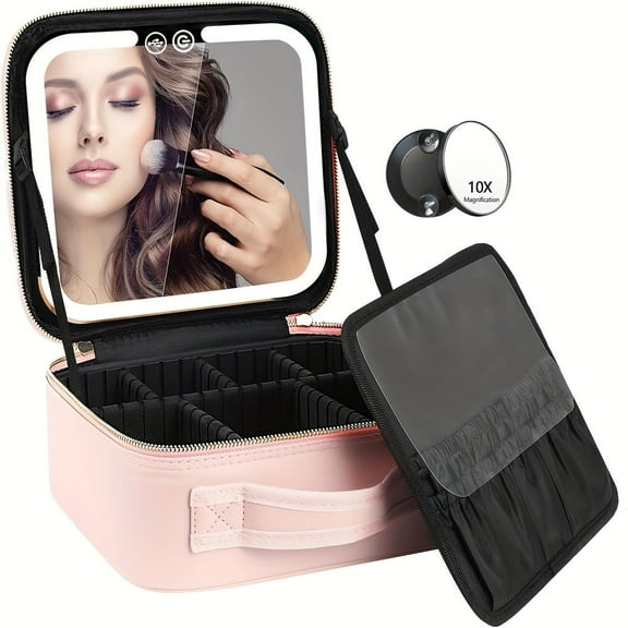 GYTY Travel Makeup Bag With LED Lighted Make Up Case With Mirror 3 Color Setting Cosmetic Makeup Box Organizer Vanity Case For Women Beauty Tools Accessories Case Rechargeable, Gifts For Women