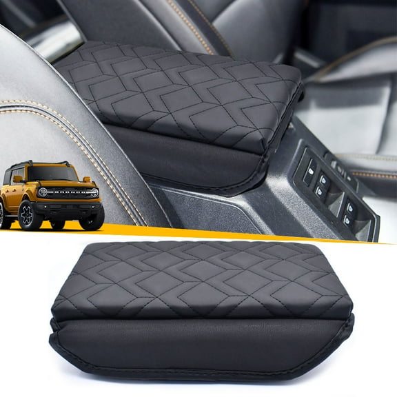 Black Center Console Armrest Cover Lid Pad For 2021-2024 Ford Bronco 2/4-door