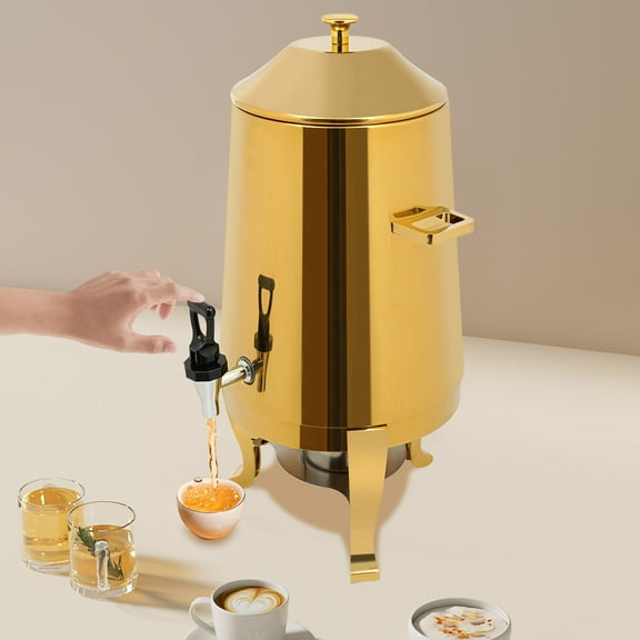 3.43 Gallon Hot Beverage Dispenser, Stainless Steel Gold Coffee Urn Chafer, Hot Drinks Dispenser for Milk Coffee Tea Water Juice - Parties Event Buffet Catering, Alcohol Heating