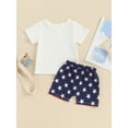thumbnail image 5 of Caoirhny 4th of July Toddler Boys Outfits 0-3Years Flag Letter Print Round Neck Short Sleeve T-Shirts Tops and Stars Print Shorts 2Pcs Clothes Set, 5 of 10