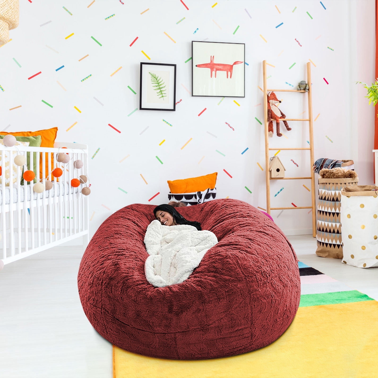 Lilixerw Giant Fur Bean Bag Chair Cover for Adults,Living Room Furniture Big Round Soft Fluffy Fur Beanbag Lazy Sofa Bed Cover Decoration,70.8 x 35.4 inch