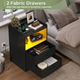 thumbnail image 5 of Black Nightstand Set of 2 with Outlets&USB Ports&LED Lights Modern Bedside Table Storage Cabinet with 2 Fabric Drawers for Bedroom, 5 of 8