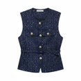 thumbnail image 2 of Chaleco Con Cinturón De Lentejuelas, Chaleco Versátil De Tweed Con Botones Dorados, Chaleco Con Botones Frontales Para Amantes De La Moda, Adultos, Para Vestir En Capas, Eventos Azul marino L, 2 of 6