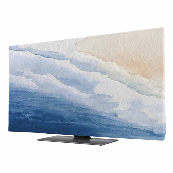 Indoor TV Cover 50 Inch, Blue Beach Coastal Elastic Monitor Dust Covers for Television, Desktop Computer Summer Ocean Nautical Seaside Dustproof Fitted TV Cover for Inside 43.6"L x 24.5"H