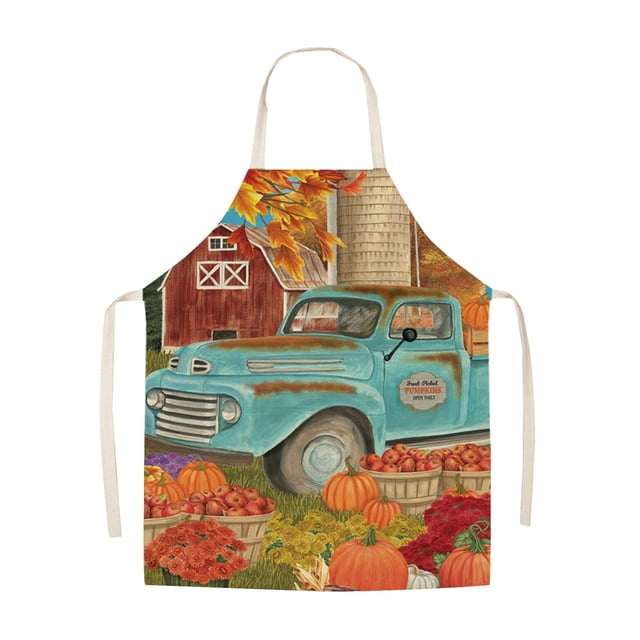 Linen Thanksgiving Day Apron Sunflower Pumpkin Creative Apron Kitchen Housework Oil Repellent Antifouling Apron