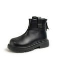 thumbnail image 4 of NAISIBABY Girls Mid-Calf Boots, Low Heels Non-Slip Faux PU Leather Back Zipper Winter Riding Shoes Black 1.5(Big Kids), 4 of 9